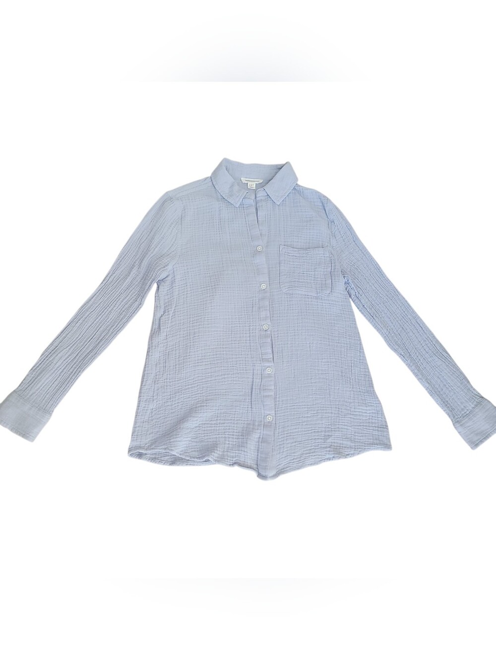 BeachLunchLounge Womens Small Sail Blue Alessia Long Sleeve Crinkle Button Shirt